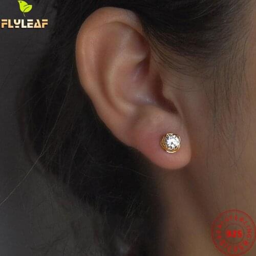925 Sterling Silver Aaaa Zircon Stud Earrings For Women French Luxury Style 18k Gold Female Fine Jewelry