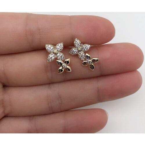 New Fashion Luxury Flower Stud Copper With Zircon Silver Gold Rose Gold Earrings Femme Best Gift For Friend Part Jewelry