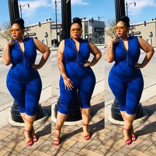 Plus size Bodycon Playsuit Women sleeveless Sexy Jumpsuit Autumn 2020 Zip Up Party Club Romper Jumpsuits Shorts