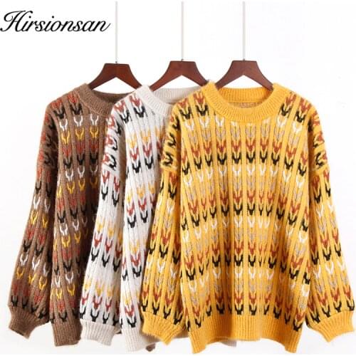 Hirsionsan Autumn Winter Sweater Women Knitted Thick Warm Women Pullover Casual Loose Jumper Elegant long sleeve Pull Femme 2019