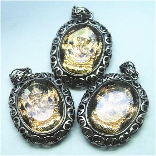 1pc cooper pendants indian buddha 24 K golden metal pendants with crystal good smiling carving shape 30x40mm