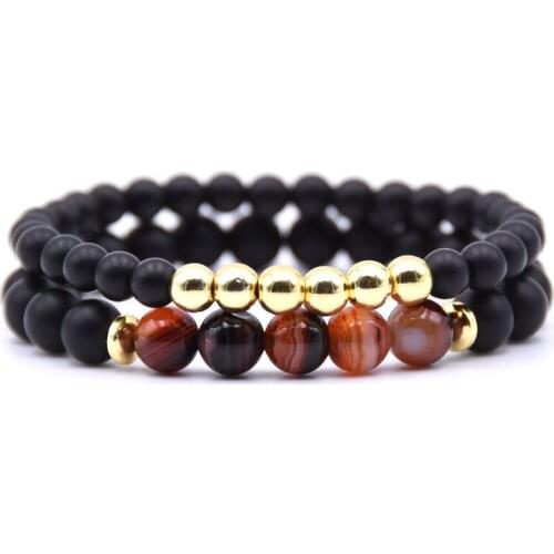 2 Pcs/lot Beaded Natural Stone Bracelet Prayer Gold Black Bead Buddha Bracelet For Men Women Fashion Jewelry Couple Bijoux Gifts