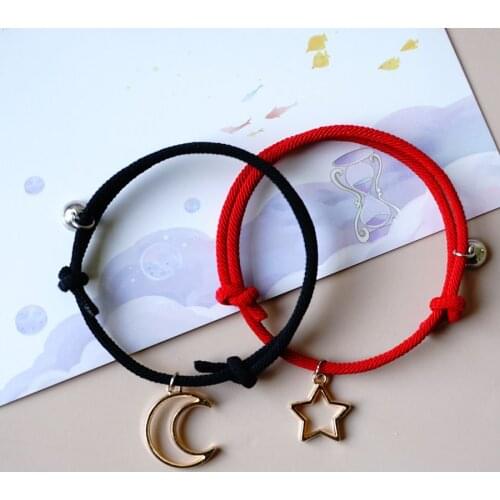 2pcs Star Moon Magnetic Couple Bracelet Set for Men Women Trendy Handmade Rope Chain Friendship Bracelet Adjustable Jewelry