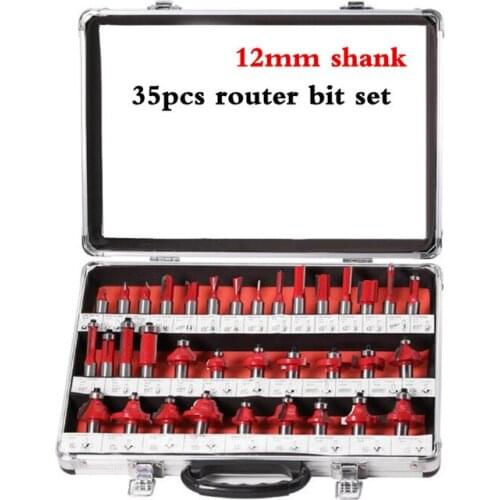 35pcs/set 12mm Shank Wood Cutter Router Bit Set Tungsten Carbide Woodworking Trimming Cleaning Cutting Tools
