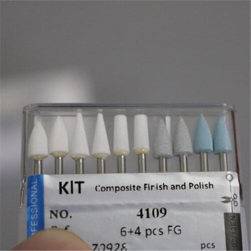 50 Pieces /Lot (5 Boxes) Dental FG Carbide Silicone Stone Polishing Kit ( 6pcs Stones + 4pcs Silicone ) Composite Finish Polish