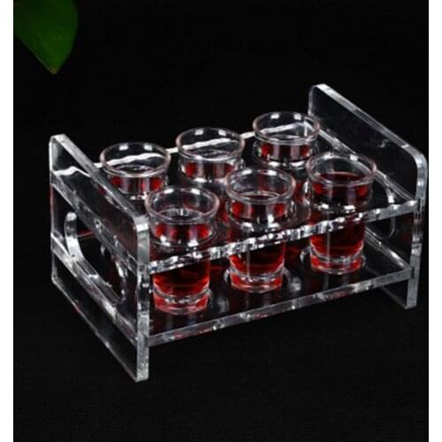 6 Set 45ml Shot Glass with Acrylic Transparent Cup Holder for Barware, Kitchen Storage, Shot Glass Liquor Tray, Whisky Brandy