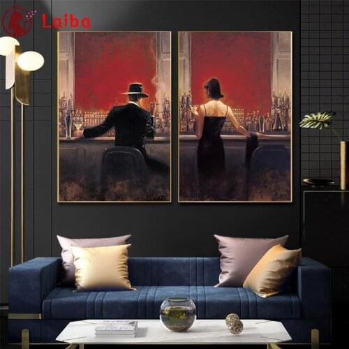 DIY Diamond Painting Modern Gentleman And Girl Bar and Restaurant Diamond Mosaic Full Drill Cross Stitch Handmade Hobby2PCS