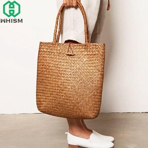 Large Straw Tote Bag Casual Women Summer Beach Shoulder Bag Folding Eco-Friendly Handbag Storage Travel Shopping Basket