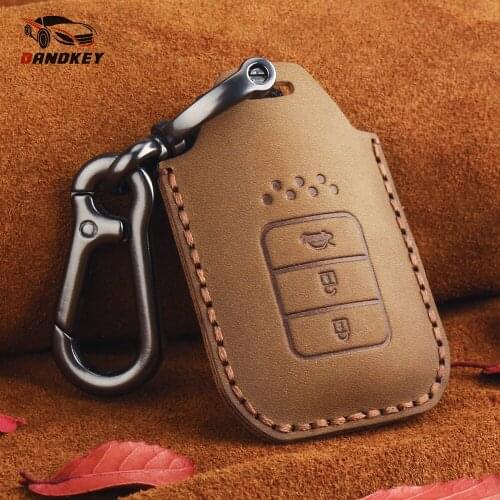 Dandkey Car Key Case Cover Genuine Leather Key Chain For Honda Civic Accord Pilot CRV HR-V City Odyssey Fit Freed 2016 - 2019
