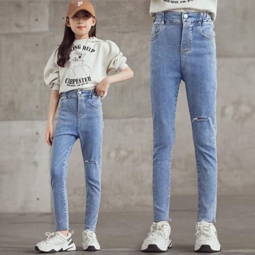 Jeans For Girl Solid Color High Quality Slim Jeans Kids Spring Autumn Childrens Skinny Jeans Casual Elastic Trousers Clothing