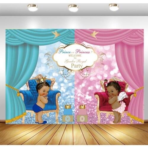 Prince Or Princess Royal Gender Reveal Backdrop Pink Blue Curtain Baby Shower Birthday Party Photo Background Banner Decortion