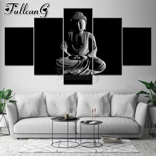 FULLCANG black background Stone Buddha icon 5 piece diy diamond painting full square round drill mosaic embroidery sale FC3423