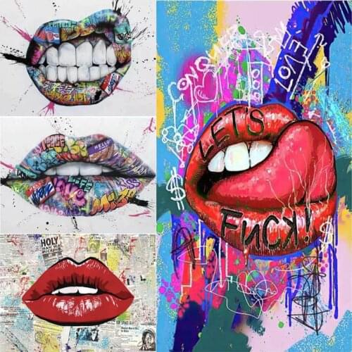 Hot Sale Teeth Lips Graffiti Art 5D DIY Diamond Painting Embroidery Mosaic Cross Stitch Kit Kiss Posters Home Decor
