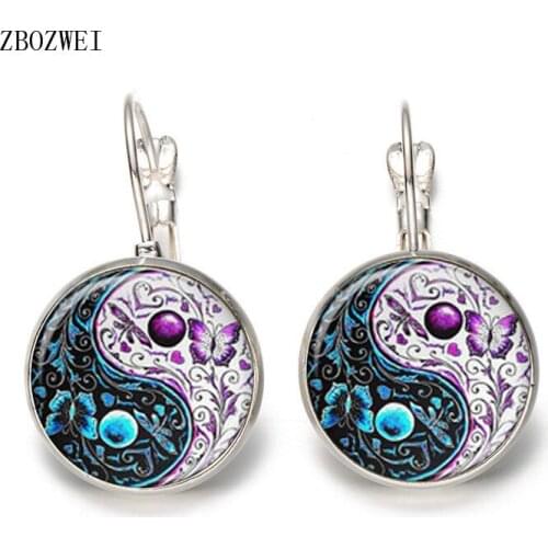 Heat! Hot 16mm Glass Bold Jewelry Earrings White and Black Yin Yang Art Picture Ear Studs Jewelry Gifts