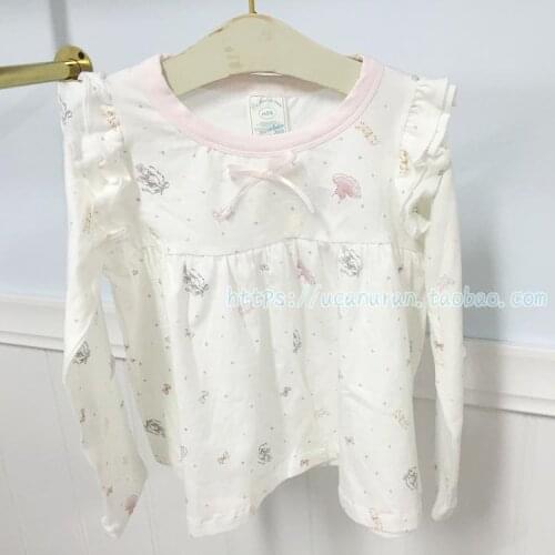 Japan Gp cotton bow collar lovely printed knitted thin kids homewear indoor clothes set girls sleepwear pajamas