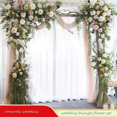Customize European style Wedding arch stage backdrop decor artificial flower row silk rose peony plant mix road lead flower wall