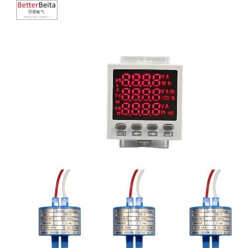 Mini size AC0-450V 100A 150A 200A 250A 300A active reactive power meter ampere voltage watt Hz multifunction meter with sensors