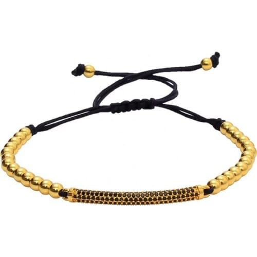 Classic Branded Design Long Black CZ Tube Charm With Copper Bead Macrame Bracelets Friendship Jewelry Gift Pulsera