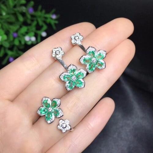 Columbia natural emerald set ring earrings necklace fashionable with new design quality 925 Silver