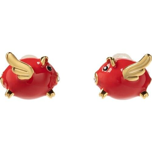 Red Little Flying Pig Earrings Fashion Korean Earrings Personality Creative Enamel Animal Three-dimensional Non-pierced Ear Clip