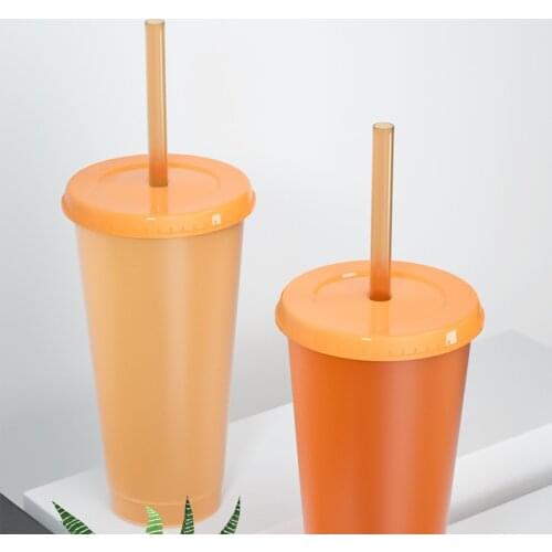 Cool Temperature Discoloration Straw Cup Sequined Glitter Colorful Juice Straw Mug Simple Cute Plastic Outdoor Portable Cup