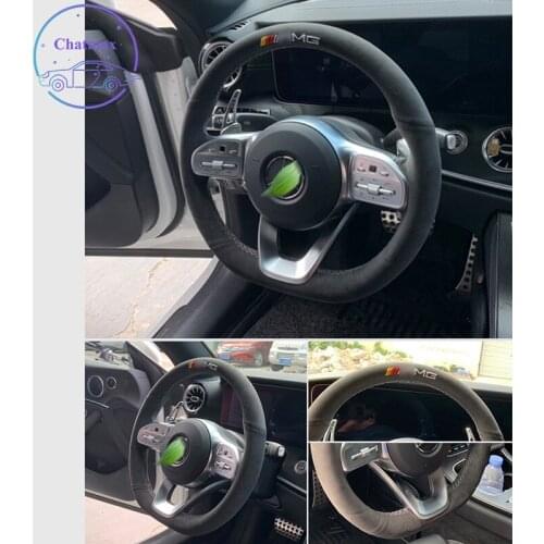 Steering Wheel Cover for Mercedes-Benz AMG A45 CLA45 C63 CLS63 AB C E Class Suede Leather Hand Sewing Wrap DIY Stitchwork Holder