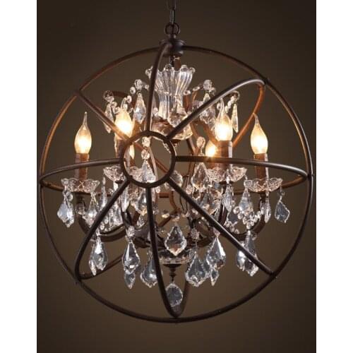 Loft Vintage American Rural creative clothing store restaurant iron pendant light crystal ring