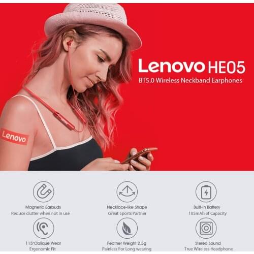 Lenovo Magnetic Neckband Earphones IPX5 Waterproof Earphone Bluetooth5.0 Wireless Headset Sport Earbud with Noise Cancelling Mi