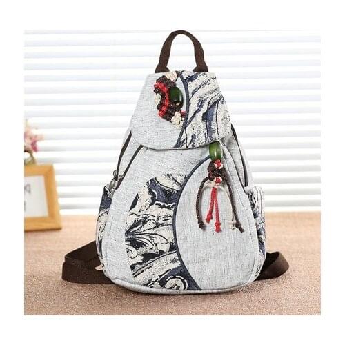 Fashion national string appliques women shopping backpacks!Hot prints lady casual backrack All-match canvas Zipper&hasp backruck