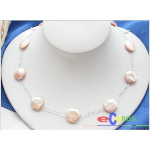 NEW 18" 12mm COIN FRESHWATER PINK PEARL Tibetan SILVER NECKLACE