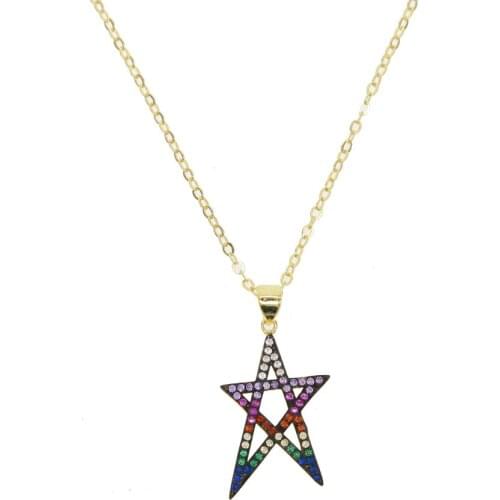 2019 new arrived hollow star pendant Gold color paved multi color cz colorful star necklaces for women