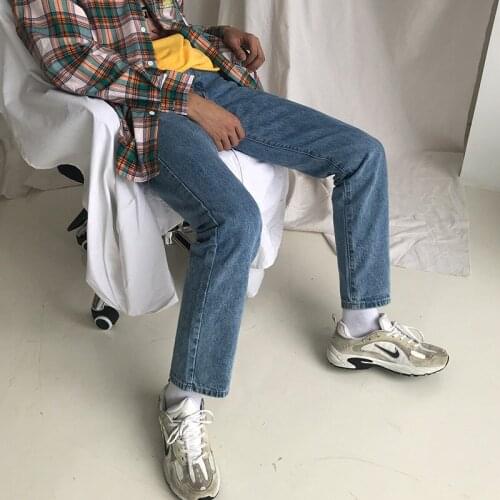 New Mens Loose Jeans Washed Light Blue Straight-Leg Trousers Male Korean Fashion Clothing Jeans for Men Denim Jeans Classic L XL