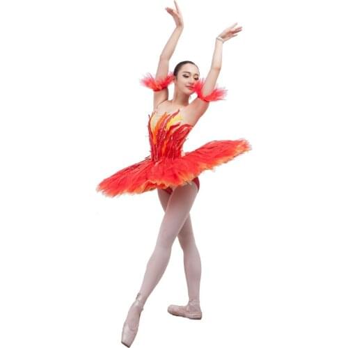 New Red Feather Classic Pancake Ballet Tutu,Adult/Girls Stage Performance/Competition Professional Costume,Fire Bird Stage Wear
