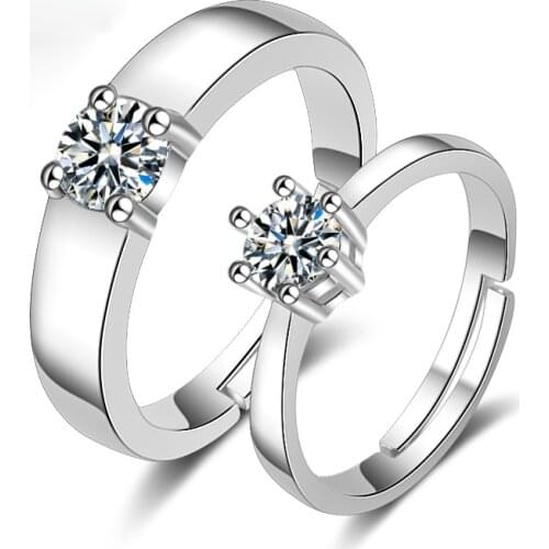 2 Pieces Fashion Crystal Stone Wedding Engagement Rings For Women Men Couples Stainless Steel Adjustable Rings Female Jewelry