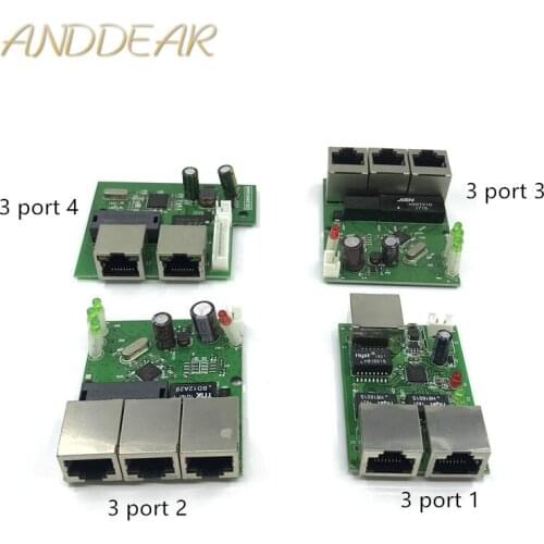 OEM factory direct mini fast 10 / 100mbps 3-port Ethernet network lan hub switch board two-layer pcb 3 rj45 5v 12v head port