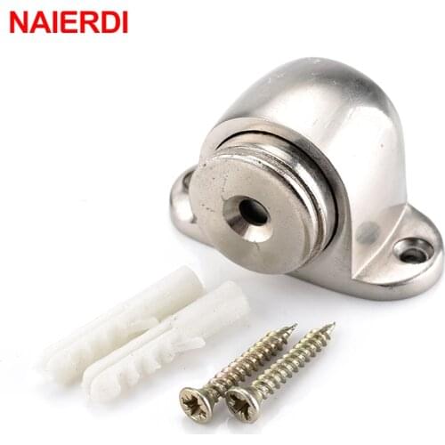 NAIERDI Zinc Alloy Door Stop Casting Powerful Floor-mounted Magnetic Holder 54mm*35mm Satin Nickel Brushed Door Stopper