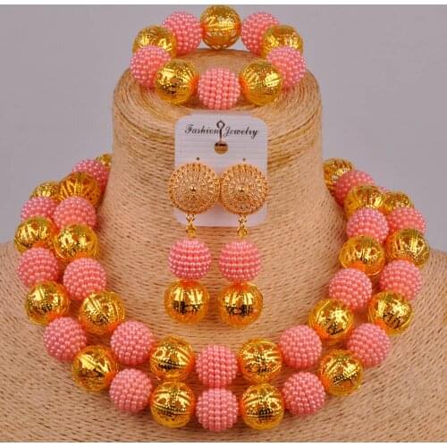 Peach african beads jewelry set simulated pearl nigerian wedding set bridal party jewelry sets ZZ14