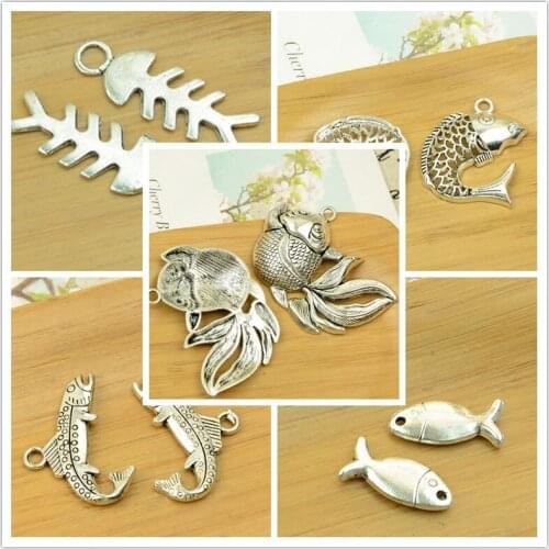 Fish/fishbone/shark/goldfish alloy charm antique silver pendant sea animal ocean diy jewerly finding accessories free shipping