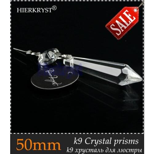 HIERKRYST 100 pcs/lot Clear Chandelier Glass Crystals Lamp Prisms Parts Hanging Pendants 50mm 2" #1900-3
