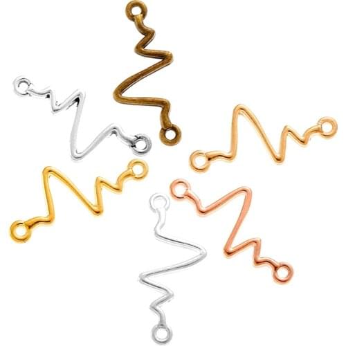 40pcs Wholesale 6 Color Heartbeat Connector Charms Alloy Metal Pendants For Handmade Jewelry Accessories Making