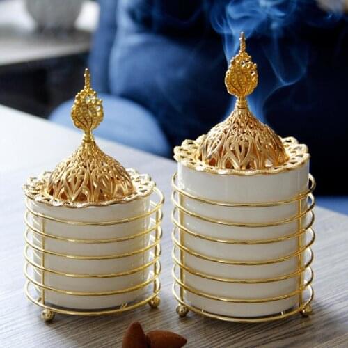 Simple luxury golden ceramic incense burner Arab Middle East censer arabic home decoration use incense holder