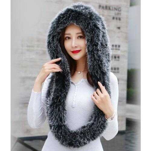 2020 Luxury Lady Real Fox Fur Hat Scarf Winter Warm Fluffy 100% Natural Fox Fur Hats Scarves Women Knitted Genuine Fur Cap Shawl