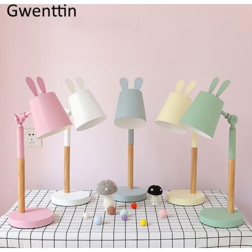 Nordic Wood Table Lamps Rabbit Lamp for Kids Bedroom Bedside Light Fixtures Modern Led Stand Desk Lights Home Deco Luminaire E27