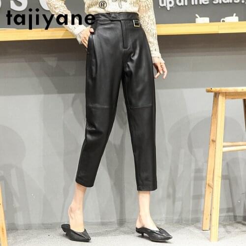 Tajiyane 2020 Women Bottoms Pants Woman Real Sheepskin Trousers Womens Harem Pants High Waist Trousers Slim Pantalones TN1302