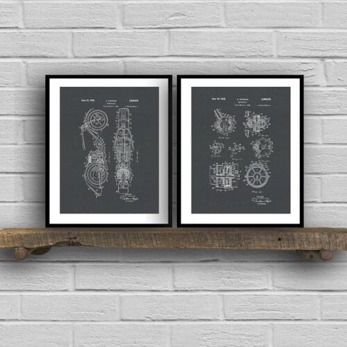 Motorcycle Patent Vintage Posters and Prints Boys Gift idea Motorcycle Engine Blueprint Art Canvas Painting Pictures Wall Decor