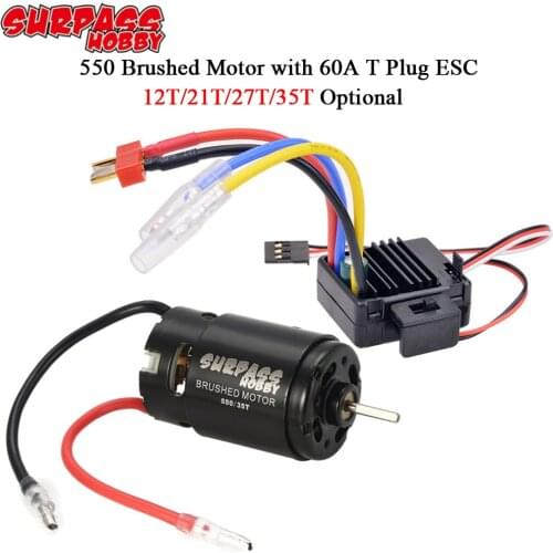 Surpass WP-1060-RTR 60A Brushed T Plug ESC 550 12T 21T 27T 35T Motor for 1/10 1/12 RC Tamiya Traxxas Redcat RC Car Rock Crawler