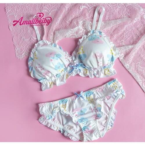 Japanese Underwear Set Lolita Comfortable Triangle Cup Bra and Panty Set Kawaii Students Bras Low Waist Briefs Dropshipping