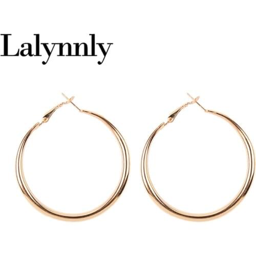 Lalynnly New Hiphop Big Round Hoop Earrings For Women Metal Wedding Party Jewelry 2018 Huggie Circle Earrings Accessories E39141