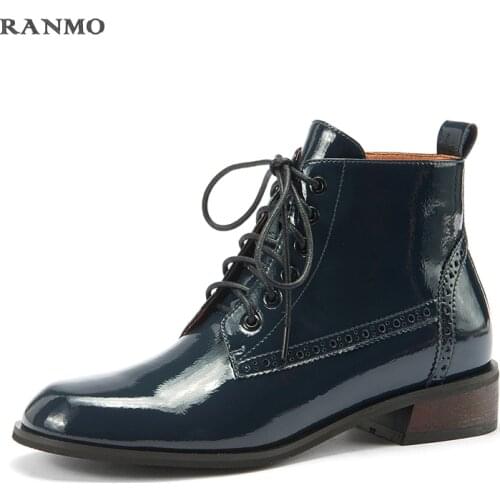 Quality Women Genuine Leather Ankle Boots Round Toe Lace Up Riding Boots Warm 2020 Autumn Winter New Nigh Club Punk Shoes Woman