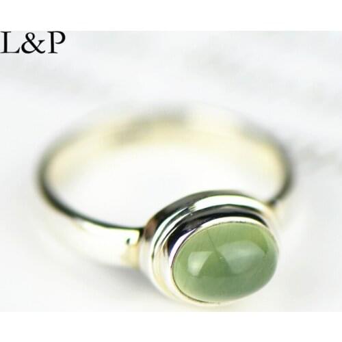 2019 Luxury Real Prehnite 925 Sterling Silver Ring for Women Fashion Natural Gemstone Ring Silver Jewelry Accessories